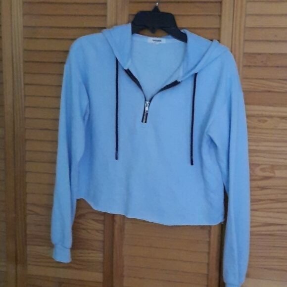 Garage Powder Blue Crop 1/2 Zipped Hooded Sweatshirt Size Small Petite - Picture 1 of 5